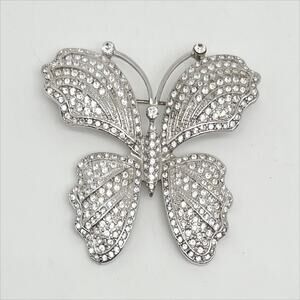 Sarah Coventry Silver Tone Butterfly Brooch Pin with Clear Stones